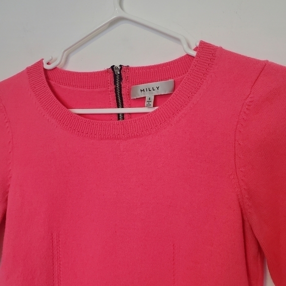 Milly Knit Zip Back Merino Wool Sweater Back Zipper in Fluo Coral - Picture 5 of 7